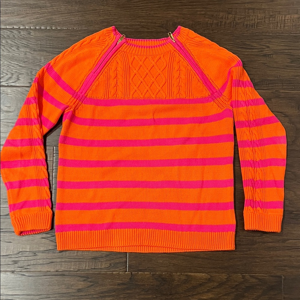 Talbots Orange and Pink Striped Sweater